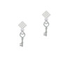 Open Heart Key White Clear Crystal Diamond-Shape Earrings