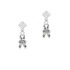 Small Paw Print Ribbon ''Animal Rescue'' White Clear Crystal Diamond-Shape Earrings