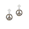 Large Brown Cheetah Print Peace Sign White Clear Crystal Diamond-Shape Earrings