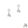 3-D Grand Piano White Clear Crystal Diamond-Shape Earrings