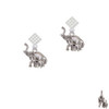 Elephant with Baby White Clear Crystal Diamond-Shape Earrings