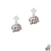 Loved Elephant with Baby White Clear Crystal Diamond-Shape Earrings