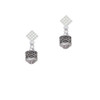 Silver Tone Celtic Knot Band Spinner White Clear Crystal Diamond-Shape Earrings