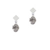 Clam Spinner White Clear Crystal Diamond-Shape Earrings