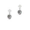 Silver Tone Volleyball Spinner White Clear Crystal Diamond-Shape Earrings