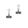 3-D ''Carpe Diem'' Stamp White Clear Crystal Diamond-Shape Earrings