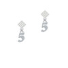 Number - 5 - White Clear Crystal Diamond-Shape Earrings
