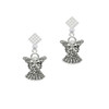 Antiqued Angel with Bow & Crystal White Clear Crystal Diamond-Shape Earrings