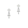 Small Ankh White Clear Crystal Diamond-Shape Earrings