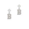 Crystal Initial - B - Beaded Border - White Clear Crystal Diamond-Shape Earrings