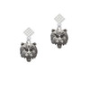 Large Bear - Mascot White Clear Crystal Diamond-Shape Earrings