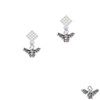 Small 3-D Bee White Clear Crystal Diamond-Shape Earrings