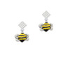 Large Enamel Bumble Bee White Clear Crystal Diamond-Shape Earrings