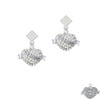 Big Sister Banner on Clear Crystal Heart White Clear Crystal Diamond-Shape Earrings