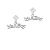 Large ''It's a Boy'' White Clear Crystal Diamond-Shape Earrings
