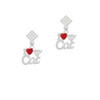 I Heart My Cat White Clear Crystal Diamond-Shape Earrings