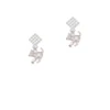 Cat with Yarn White Clear Crystal Diamond-Shape Earrings