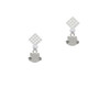 Mini Cat Face with Whiskers White Clear Crystal Diamond-Shape Earrings