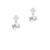 Curled Up Cat White Clear Crystal Diamond-Shape Earrings
