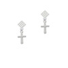 Simple Plain Small Cross White Clear Crystal Diamond-Shape Earrings