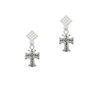 Scroll Cross with Antiqued Decoration White Clear Crystal Diamond-Shape Earrings