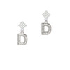 Crystal Initial - D - Beaded Border - White Clear Crystal Diamond-Shape Earrings