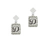 Pebble Border Initial - D White Clear Crystal Diamond-Shape Earrings