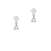 Small Greek Letter - Delta - White Clear Crystal Diamond-Shape Earrings