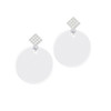 Acrylic 1 1/8" Disc Imitation Pearl White Clear Crystal Diamond-Shape Earrings