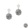 Dragon and Phoenix Medallion White Clear Crystal Diamond-Shape Earrings