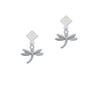 Small Dragonfly with Crystal White Clear Crystal Diamond-Shape Earrings