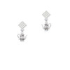 Tea Pot White Clear Crystal Diamond-Shape Earrings