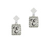Pebble Border Initial - E White Clear Crystal Diamond-Shape Earrings