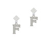 Crystal Initial - F - Beaded Border - White Clear Crystal Diamond-Shape Earrings
