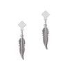 Large 3-D Feather White Clear Crystal Diamond-Shape Earrings