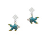 Blue Tropical Fish with Yellow Fins White Clear Crystal Diamond-Shape Earrings