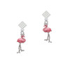 Flamingo with Dangle Legs White Clear Crystal Diamond-Shape Earrings