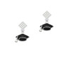 Graduation Cap White Clear Crystal Diamond-Shape Earrings