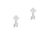 Mini Gelato Script Initial - H - White Clear Crystal Diamond-Shape Earrings