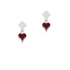 Small Long Maroon Heart White Clear Crystal Diamond-Shape Earrings
