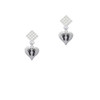 Small Heart with Baby Feet White Clear Crystal Diamond-Shape Earrings