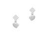 Small 2-D Puffy Heart White Clear Crystal Diamond-Shape Earrings