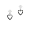 Open Heart with Beaded Border White Clear Crystal Diamond-Shape Earrings