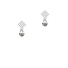 Mini Scroll Heart White Clear Crystal Diamond-Shape Earrings