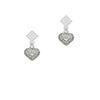 Mini Antiqued Heart with Swirls White Clear Crystal Diamond-Shape Earrings