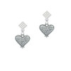 Antiqued Alligator Print Heart White Clear Crystal Diamond-Shape Earrings