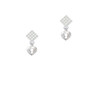 Mini Heart Lock White Clear Crystal Diamond-Shape Earrings