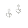 Heart Outline with diagonal Cross White Clear Crystal Diamond-Shape Earrings