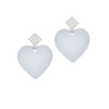 Acrylic 1" Imitation Pearl Heart White Clear Crystal Diamond-Shape Earrings