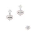 Precious White Heart with Baby Feet White Clear Crystal Diamond-Shape Earrings